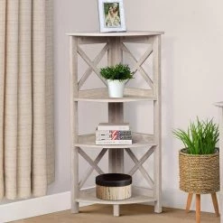 Honduras 41.1 in. Washed Gray 3-Shelf Standard Bookcase by SAINT BIRCH -Basicwise Online Shop washed gray saint birch bookcases bookshelves sbsf3109bkwg 31 1000