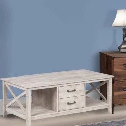 Coffee Table With 2 Drawers by SAINT BIRCH -Basicwise Online Shop washed gray saint birch coffee tables sbhn8009ctwg 31 1000