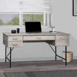 Elma 64.6 in. Rectangular Washed Gray Particle Board 4-Drawers Writing Desk by SAINT BIRCH -Basicwise Online Shop washed gray saint birch writing desks sbel1009wdwg 31 1000