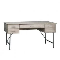 Elma 64.6 in. Rectangular Washed Gray Particle Board 4-Drawers Writing Desk by SAINT BIRCH