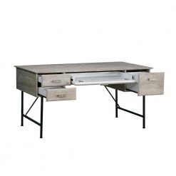 Elma 64.6 in. Rectangular Washed Gray Particle Board 4-Drawers Writing Desk by SAINT BIRCH -Basicwise Online Shop washed gray saint birch writing desks sbel1009wdwg 77 1000