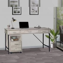 Elma 52 in. Rectangular Washed Gray Particle Board 3-Drawers Writing Desk by SAINT BIRCH -Basicwise Online Shop washed gray saint birch writing desks sbel1109wdwg 31 1000