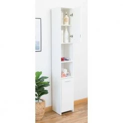 Victoria Ready to Assemble 11.75 in. x 76.75 in. x 11.75 in. Wooden Standing Bath Linen Tower Cabinet in White by Basicwise -Basicwise Online Shop white basicwise accent cabinets qi003552 w 31 1000