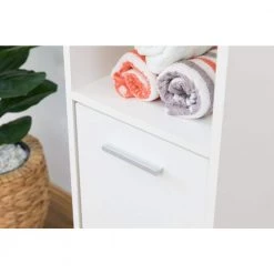 Victoria Ready to Assemble 11.75 in. x 76.75 in. x 11.75 in. Wooden Standing Bath Linen Tower Cabinet in White by Basicwise -Basicwise Online Shop white basicwise accent cabinets qi003552 w 44 1000