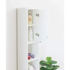 Victoria Ready to Assemble 11.75 in. x 76.75 in. x 11.75 in. Wooden Standing Bath Linen Tower Cabinet in White by Basicwise -Basicwise Online Shop white basicwise accent cabinets qi003552 w 4f 1000