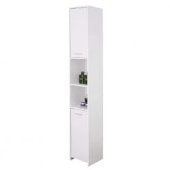 Victoria Ready to Assemble 11.75 in. x 76.75 in. x 11.75 in. Wooden Standing Bath Linen Tower Cabinet in White by Basicwise