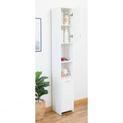 Victoria Ready to Assemble 11.75 in. x 76.75 in. x 11.75 in. Wooden Standing Bath Linen Tower Cabinet in White by Basicwise -Basicwise Online Shop white basicwise accent cabinets qi003552 w c3 1000