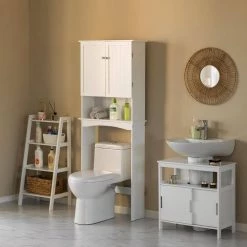 White Over the Toilet Standing Cabinet Organizer for Bathroom with Open Shelf and drawer by Basicwise -Basicwise Online Shop white basicwise accent cabinets qi004022 wt 31 1000