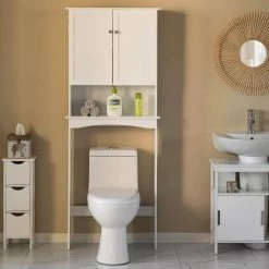 White Over the Toilet Standing Cabinet Organizer for Bathroom with Open Shelf and drawer by Basicwise -Basicwise Online Shop white basicwise accent cabinets qi004022 wt c3 1000