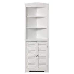 White Standing Storage Corner Cabinet Organizer with 3-Open Shelf and Double Shutter Doors by Basicwise 13 White Standing Storage Corner Cabinet Organizer with 3-Open Shelf and Double Shutter Doors by Basicwise -Basicwise Online Shop white basicwise accent cabinets qi004023 wt 44 1000