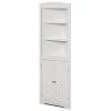 White Standing Storage Corner Cabinet Organizer with 3-Open Shelf and Double Shutter Doors by Basicwise
