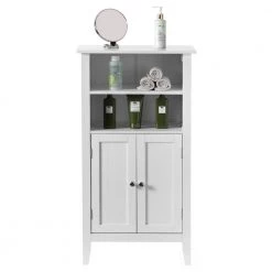 White Bathroom Storage Cabinet with 2-Doors and 2-Open Shelves for Bedroom, Bathroom, and Vanity by Basicwise -Basicwise Online Shop white basicwise accent cabinets qi004025 wt 1f 1000