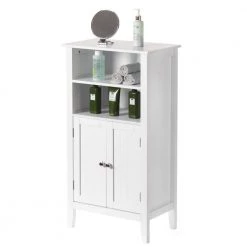 White Bathroom Storage Cabinet with 2-Doors and 2-Open Shelves for Bedroom, Bathroom, and Vanity by Basicwise -Basicwise Online Shop white basicwise accent cabinets qi004025 wt 76 1000
