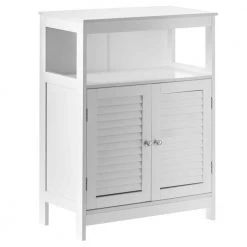 Wooden White Modern Storage Bathroom Vanity Cabinet with Adjustable Shelves and Two Horizontal Planks Design Doors by Basicwise