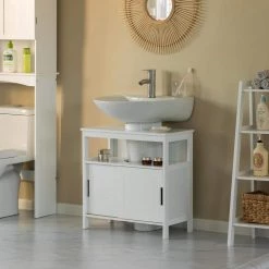 White Vanity Sink Base 2 Door Cabinet Storage U Shape Organizer, Rolling Doors, and Open Shelf by Basicwise 13 White Vanity Sink Base 2 Door Cabinet Storage U Shape Organizer, Rolling Doors, and Open Shelf by Basicwise -Basicwise Online Shop white basicwise accent cabinets qi004373 wt 4f 1000