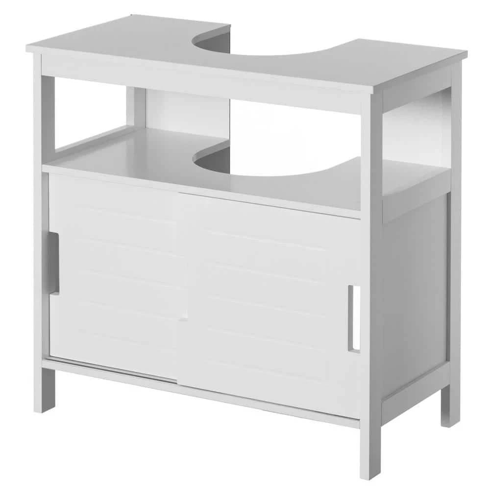 White Vanity Sink Base 2 Door Cabinet Storage U Shape Organizer, Rolling Doors, and Open Shelf by Basicwise 1 White Vanity Sink Base 2 Door Cabinet Storage U Shape Organizer, Rolling Doors, and Open Shelf by Basicwise