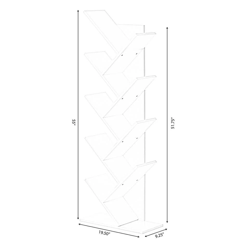 55.5 in. White Wood 9-Shelf Etagere Bookcase with Storage by Basicwise 5 55.5 in. White Wood 9-Shelf Etagere Bookcase with Storage by Basicwise - Image 5