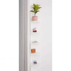 49 in. White Wood 5-shelf Corner Bookcase with Open Storage by Basicwise -Basicwise Online Shop white basicwise bookcases bookshelves qi003554 w 1f 1000