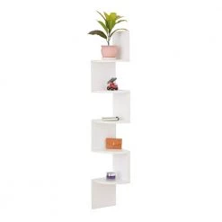 49 in. White Wood 5-shelf Corner Bookcase with Open Storage by Basicwise