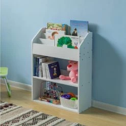 White Modern Wooden Storage Bookcase with Shelf, Playroom Bedroom Living and Office by Basicwise -Basicwise Online Shop white basicwise bookcases bookshelves qi004151 wt 4f 1000