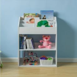 White Modern Wooden Storage Bookcase with Shelf, Playroom Bedroom Living and Office by Basicwise -Basicwise Online Shop white basicwise bookcases bookshelves qi004151 wt c3 1000
