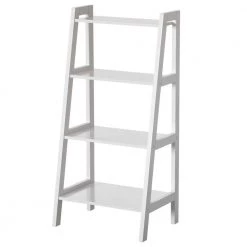 35.5 in. H Decorative White Wooden Modern 4-Tier Ladder Bookshelf, Flower and Plant Display by Basicwise