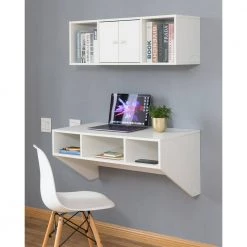 White Wall Mounted Computer Cabinet Floating Hutch by Basicwise -Basicwise Online Shop white basicwise computer desks qi003676w 4f 1000