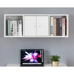 White Wall Mounted Computer Cabinet Floating Hutch by Basicwise -Basicwise Online Shop white basicwise computer desks qi003676w c3 1000