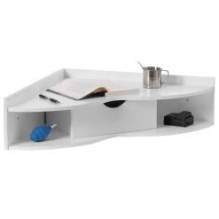 White Corner Desk 33 in. W Heart-Shaped Wall Mounted Office Table with Drawer and 2-Shelves Computer Writing Desk by Basicwise -Basicwise Online Shop white basicwise computer desks qi004024 wt 77 1000
