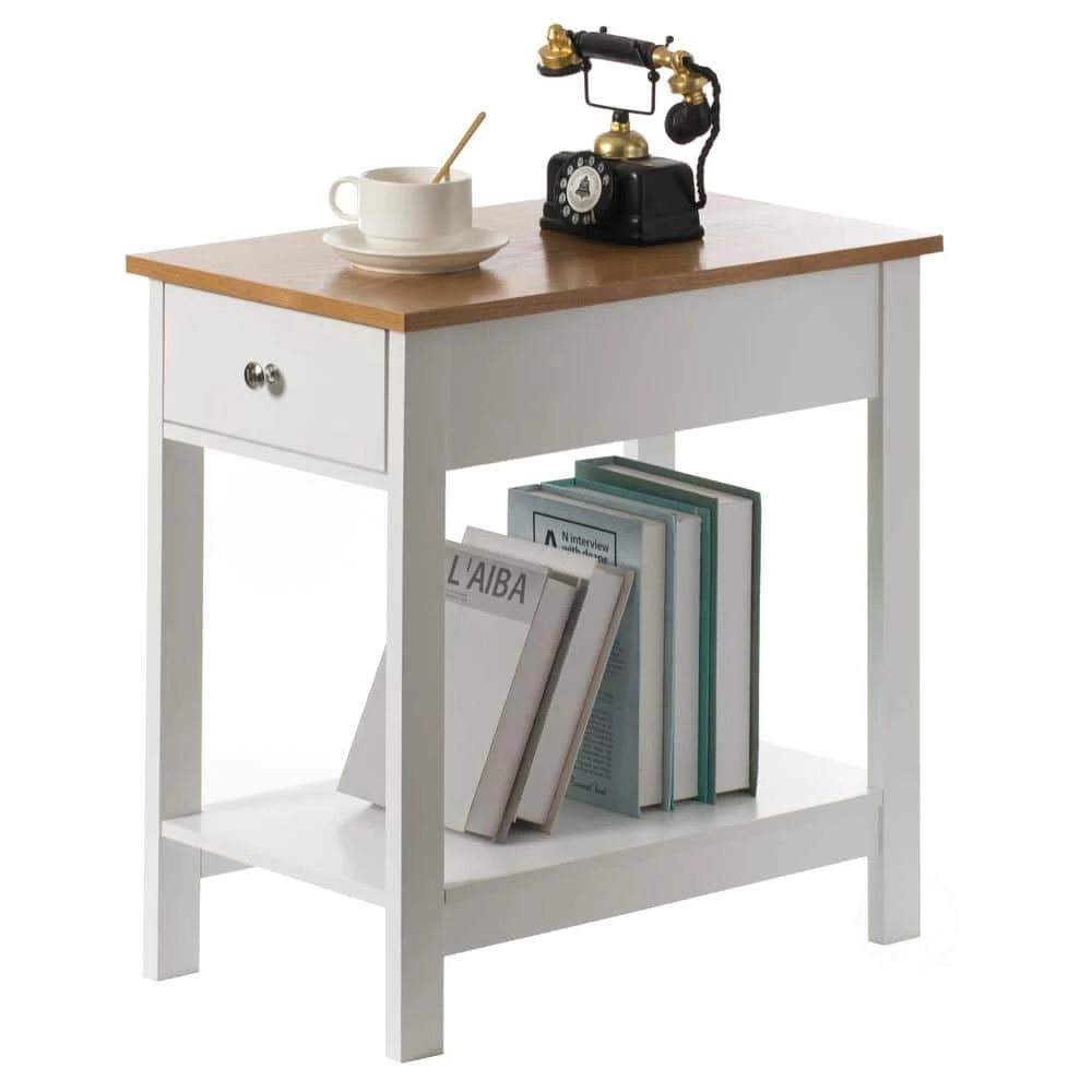 13 in. W White End or Sofa Side Table With Wooden Drawer and Shelf For Entryway, Living Room, and Bedroom by Basicwise 6 13 in. W White End or Sofa Side Table With Wooden Drawer and Shelf For Entryway, Living Room, and Bedroom by Basicwise - Image 6