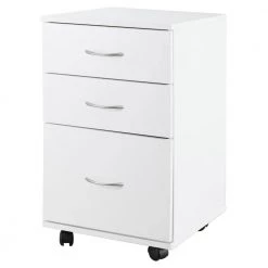 Office White File Cabinet 3 Drawer Chest with Rolling Casters by Basicwise