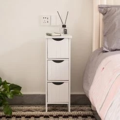 White Wooden Modern FreeStanding Side Storage Tower Cabinet with 3-Drawers by Basicwise 11 White Wooden Modern FreeStanding Side Storage Tower Cabinet with 3-Drawers by Basicwise -Basicwise Online Shop white basicwise file cabinets qi004375 wt 1f 1000