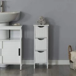 White Wooden Modern FreeStanding Side Storage Tower Cabinet with 3-Drawers by Basicwise 10 White Wooden Modern FreeStanding Side Storage Tower Cabinet with 3-Drawers by Basicwise -Basicwise Online Shop white basicwise file cabinets qi004375 wt 4f 1000