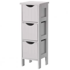 White Wooden Modern FreeStanding Side Storage Tower Cabinet with 3-Drawers by Basicwise