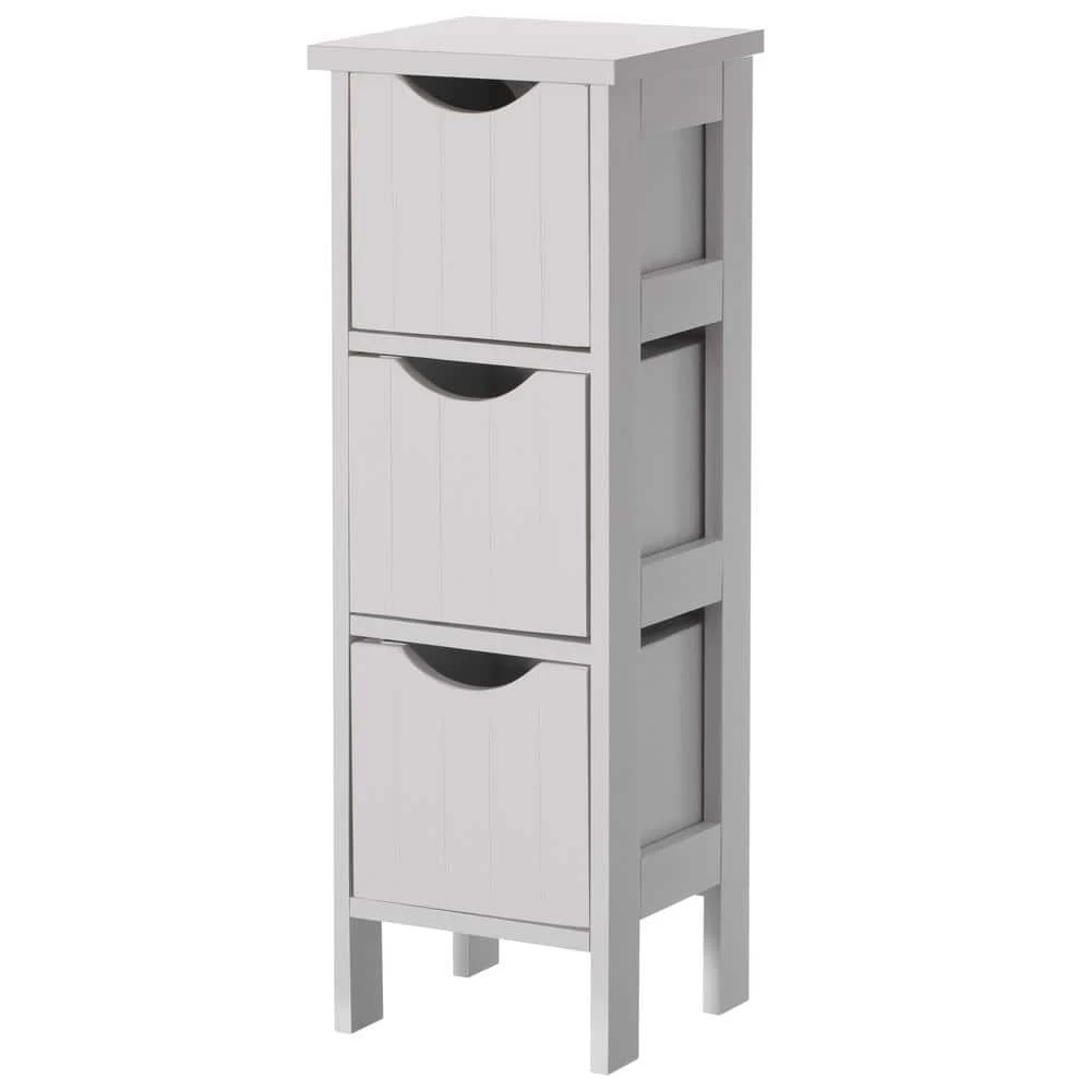 White Wooden Modern FreeStanding Side Storage Tower Cabinet with 3-Drawers by Basicwise 1 White Wooden Modern FreeStanding Side Storage Tower Cabinet with 3-Drawers by Basicwise