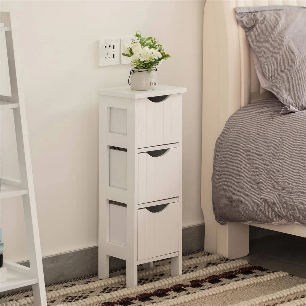 White Wooden Modern FreeStanding Side Storage Tower Cabinet with 3-Drawers by Basicwise 2 White Wooden Modern FreeStanding Side Storage Tower Cabinet with 3-Drawers by Basicwise - Image 2