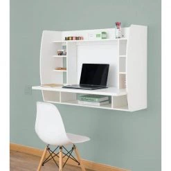 44 in. Rectangular White Floating Desk with Shelves by Basicwise -Basicwise Online Shop white basicwise floating desks qi003557 w 1f 1000