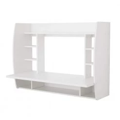44 in. Rectangular White Floating Desk with Shelves by Basicwise