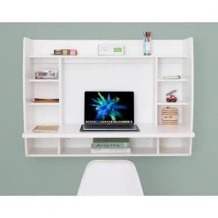 44 in. Rectangular White Floating Desk with Shelves by Basicwise -Basicwise Online Shop white basicwise floating desks qi003557 w a0 1000