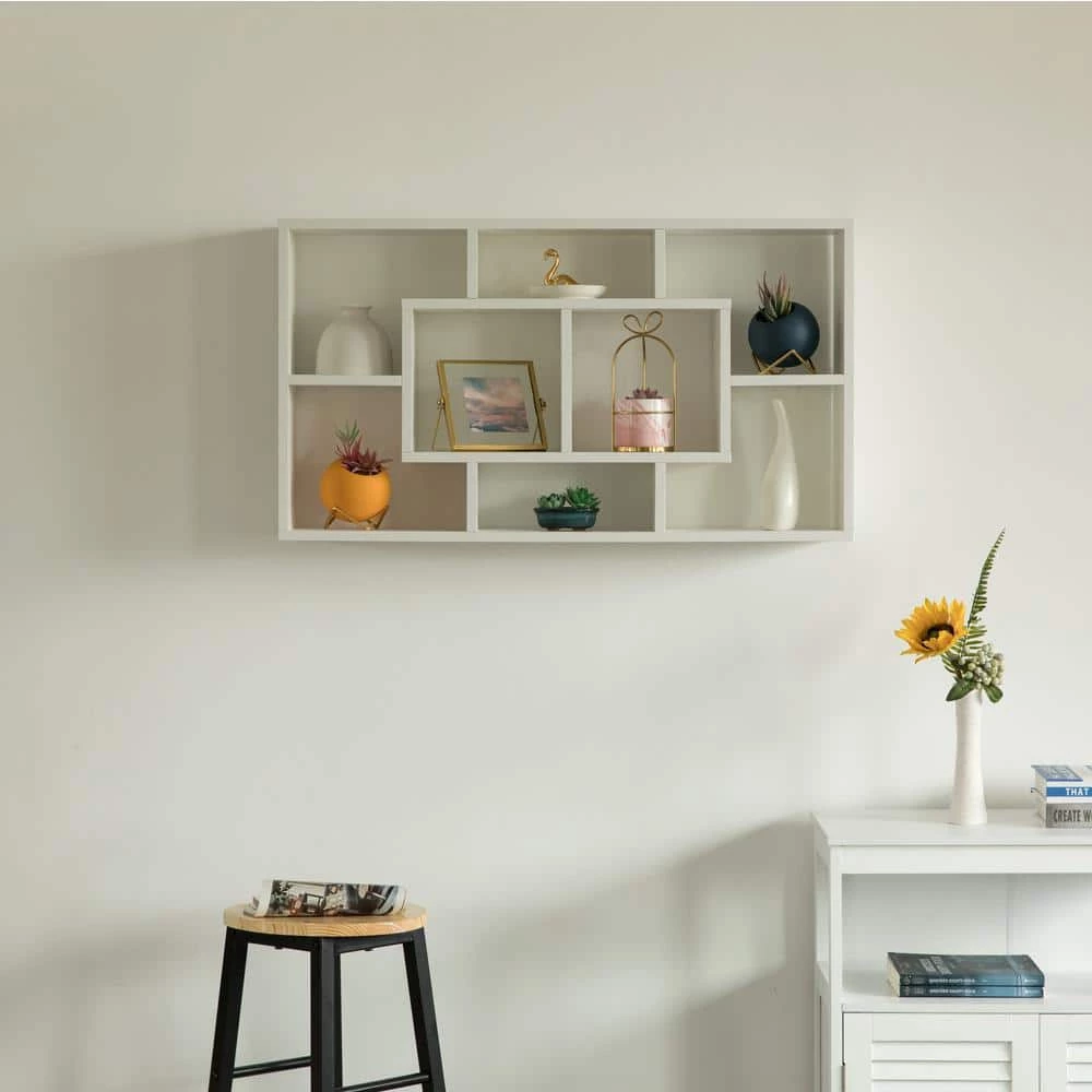 Modern 8-Tier Bookcase Wall Mount and Freestanding Storage Shelves For Decoration Display, White by Basicwise 4 Modern 8-Tier Bookcase Wall Mount and Freestanding Storage Shelves For Decoration Display, White by Basicwise - Image 4