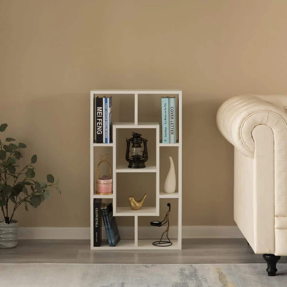 Modern 8-Tier Bookcase Wall Mount and Freestanding Storage Shelves For Decoration Display, White by Basicwise 3 Modern 8-Tier Bookcase Wall Mount and Freestanding Storage Shelves For Decoration Display, White by Basicwise - Image 3