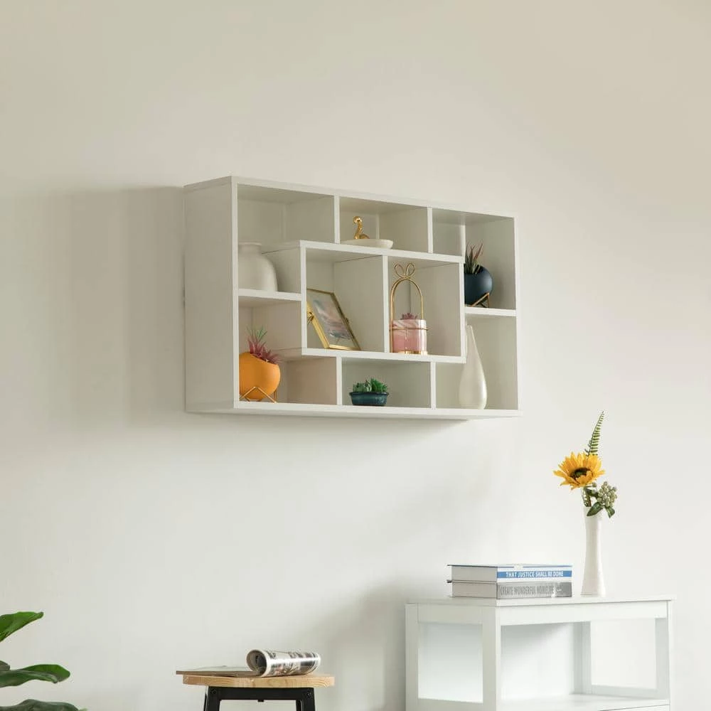 Modern 8-Tier Bookcase Wall Mount and Freestanding Storage Shelves For Decoration Display, White by Basicwise 2 Modern 8-Tier Bookcase Wall Mount and Freestanding Storage Shelves For Decoration Display, White by Basicwise - Image 2