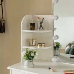 White Modern Wooden Vanity Dressing Table with 2-Drawers Led Mirror and Stool by Basicwise 10 White Modern Wooden Vanity Dressing Table with 2-Drawers Led Mirror and Stool by Basicwise -Basicwise Online Shop white basicwise makeup vanities qi004268l wt 1f 1000