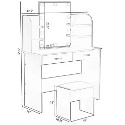 White Modern Wooden Vanity Dressing Table with 2-Drawers Led Mirror and Stool by Basicwise 11 White Modern Wooden Vanity Dressing Table with 2-Drawers Led Mirror and Stool by Basicwise -Basicwise Online Shop white basicwise makeup vanities qi004268l wt fa 1000