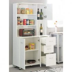 White Kitchen Pantry Storage Cabinet with Doors and Shelves by Basicwise -Basicwise Online Shop white basicwise pantry cabinets qi003729l 4f 1000