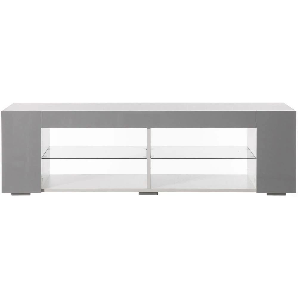 White Entertainment TV Stand with LED Lights and Glass Shelves with UV Frame, 52.75 in. W by Basicwise 5 White Entertainment TV Stand with LED Lights and Glass Shelves with UV Frame, 52.75 in. W by Basicwise - Image 5