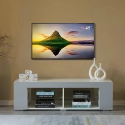 White Entertainment TV Stand with LED Lights and Glass Shelves with UV Frame, 52.75 in. W by Basicwise 13 White Entertainment TV Stand with LED Lights and Glass Shelves with UV Frame, 52.75 in. W by Basicwise -Basicwise Online Shop white basicwise tv stands qi004417l 31 1000