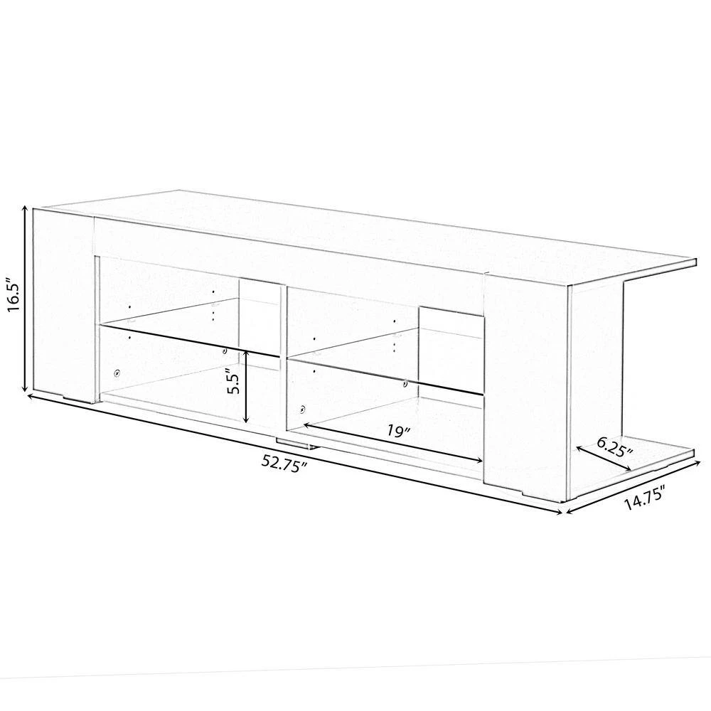 White Entertainment TV Stand with LED Lights and Glass Shelves with UV Frame, 52.75 in. W by Basicwise 6 White Entertainment TV Stand with LED Lights and Glass Shelves with UV Frame, 52.75 in. W by Basicwise - Image 6