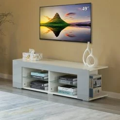 White Entertainment TV Stand with LED Lights and Glass Shelves with UV Frame, 52.75 in. W by Basicwise 9 White Entertainment TV Stand with LED Lights and Glass Shelves with UV Frame, 52.75 in. W by Basicwise -Basicwise Online Shop white basicwise tv stands qi004417l c3 1000