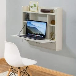 6.75 in. Rectangular White Wood 1-Drawer Laptop Desk With Wall Mount Folding Features by Basicwise -Basicwise Online Shop white basicwise writing desks qi004015 wt c3 1000